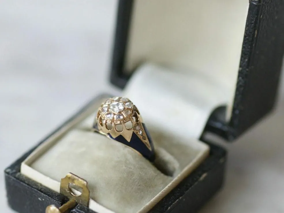 Bague jonc d'enfant émail et diamants