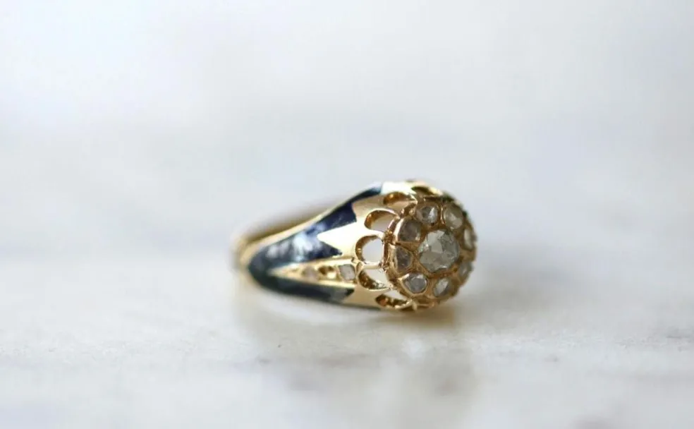 Bague jonc d'enfant émail et diamants
