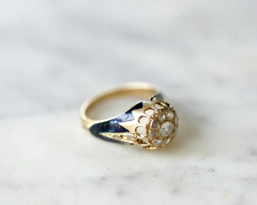 Bague jonc d'enfant émail et diamants