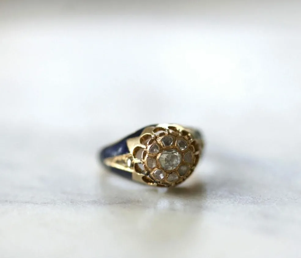 Bague jonc d'enfant émail et diamants