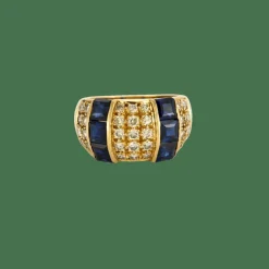 BAGUE JONC DIAMANTS & SAPHIRS.