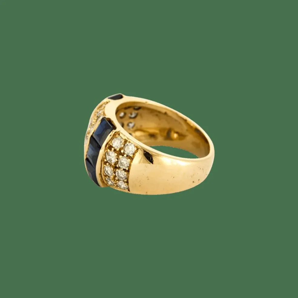BAGUE JONC DIAMANTS & SAPHIRS.