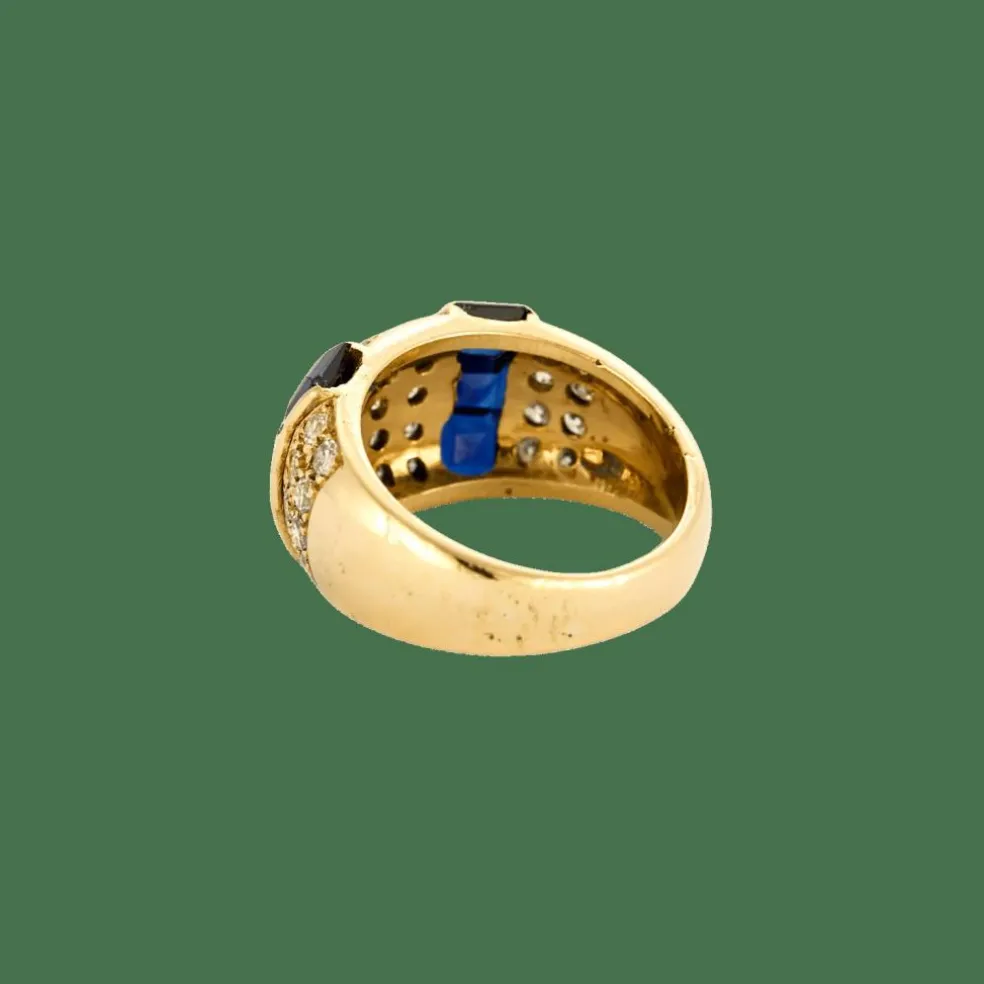 BAGUE JONC DIAMANTS & SAPHIRS.