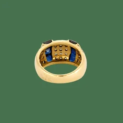 BAGUE JONC DIAMANTS & SAPHIRS.