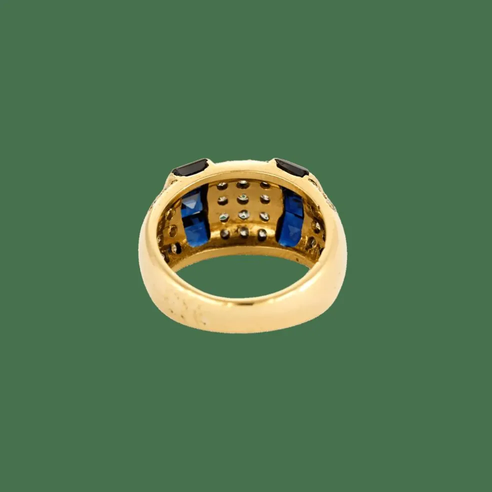 BAGUE JONC DIAMANTS & SAPHIRS.