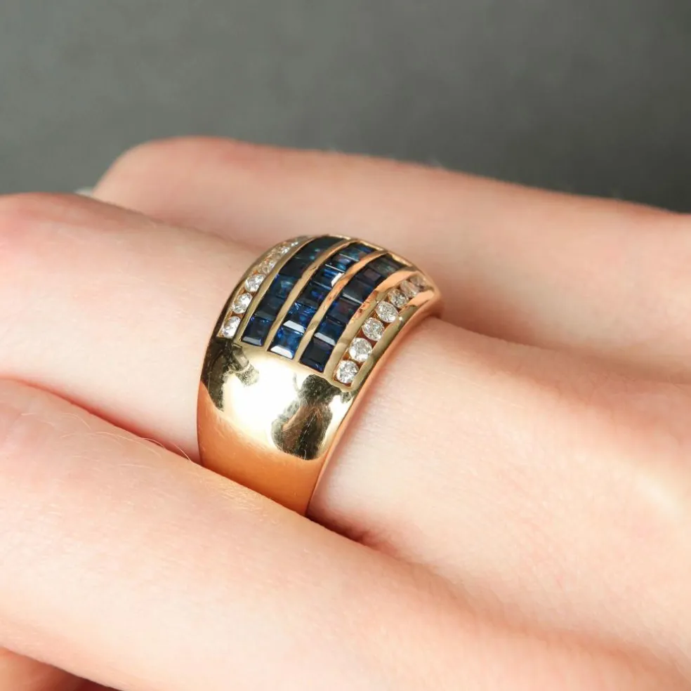 BAGUE JONC DIAMANTS & SAPHIRS