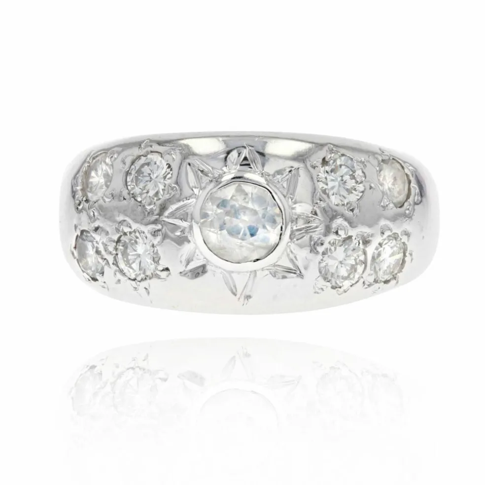 Bague jonc diamants or blanc