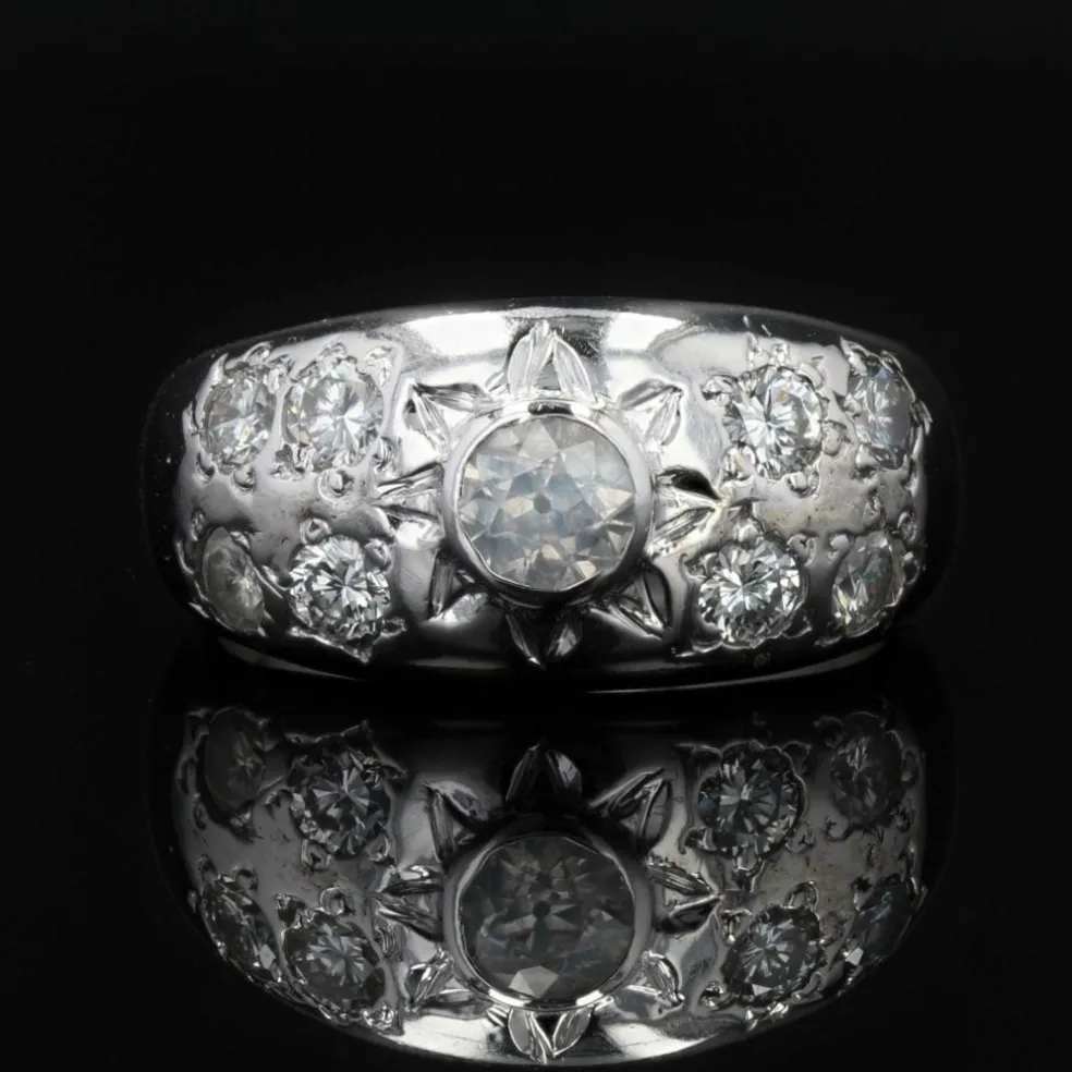 Bague jonc diamants or blanc