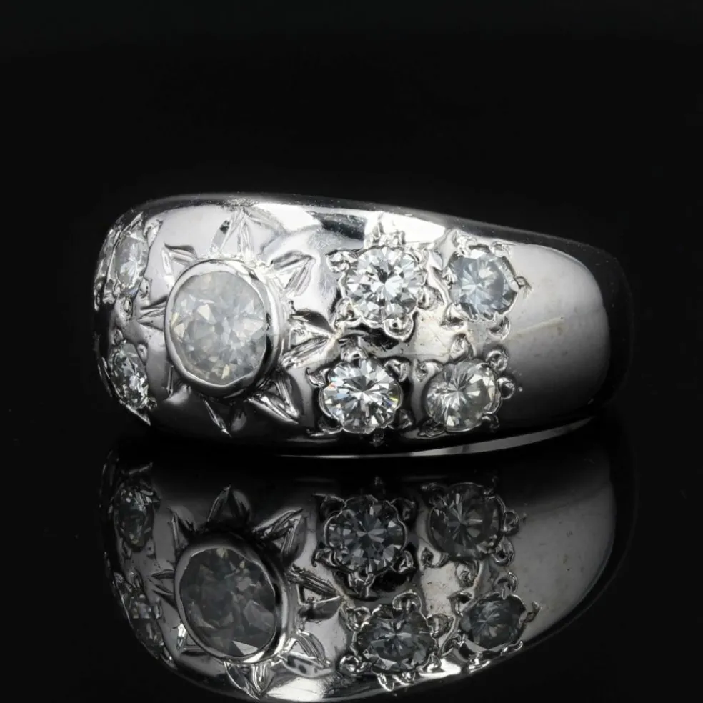 Bague jonc diamants or blanc
