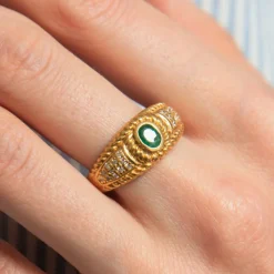 Bague jonc Emeraude & Diamant