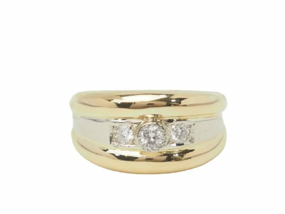 Bague jonc en or bicolore et diamants