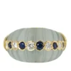 Bague jonc en or jaune saphirs et diamants sur quartz vert