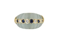 Bague jonc en or jaune saphirs et diamants sur quartz vert