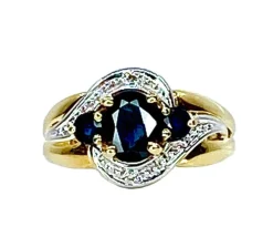 Bague jonc en or jaune en saphirs et diamants