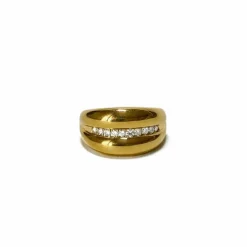 Bague jonc en or jaune et ligne de diamants