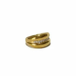 Bague jonc en or jaune et ligne de diamants
