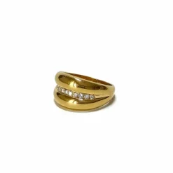 Bague jonc en or jaune et ligne de diamants