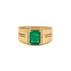 Bague jonc en or jaune émeraude et diamants