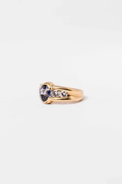 Bague Jonc en or jaune, saphir et diamants