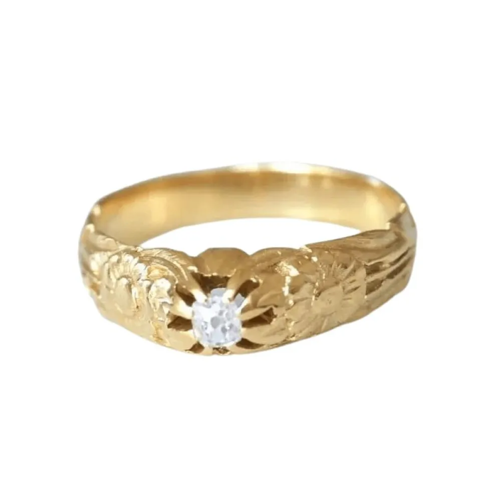 Bague jonc fleur en Or jaune, diamant