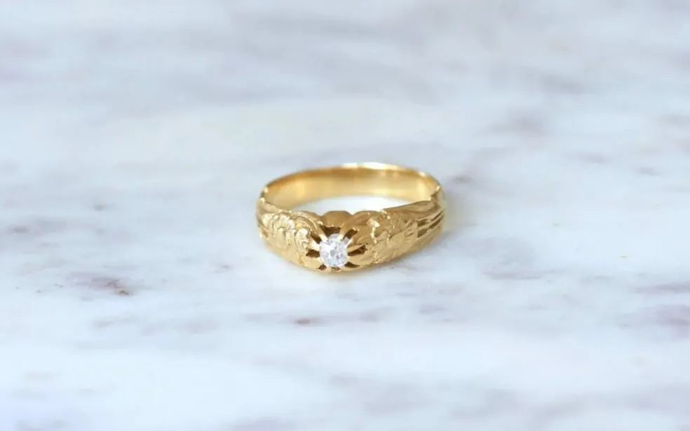 Bague jonc fleur en Or jaune, diamant