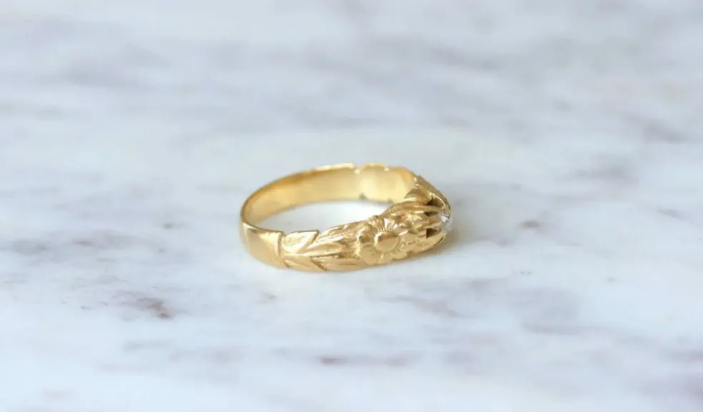 Bague jonc fleur en Or jaune, diamant
