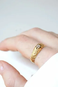 Bague jonc fleur en Or jaune, diamant