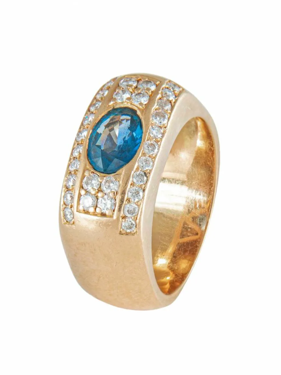 Bague Jonc Large, Saphir & Diamants, Or Jaune