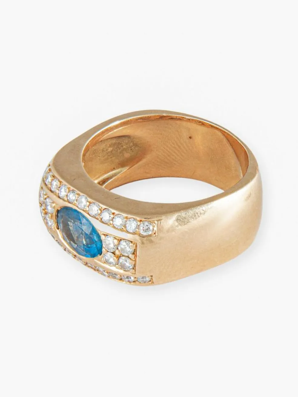 Bague Jonc Large, Saphir & Diamants, Or Jaune