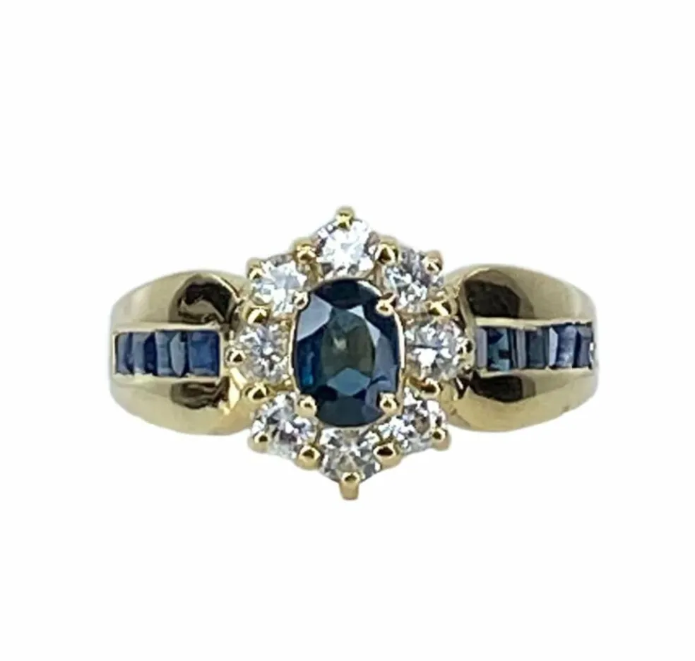 Bague jonc marguerite en or jaune en saphirs et diamants