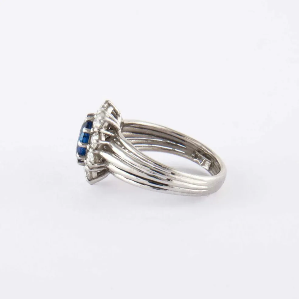 Bague Jonc Marguerite platine, saphir, diamants