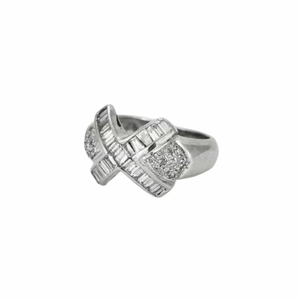 Bague jonc or blanc diamants