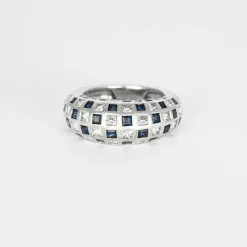 Bague jonc or blanc, diamants et saphir
