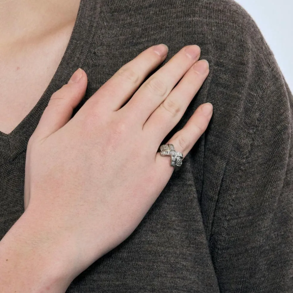 Bague jonc or blanc diamants