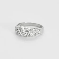 Bague jonc or blanc et diamants