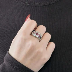 Bague Jonc Or Blanc Nacre et Rubis