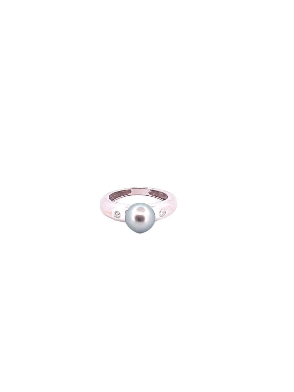 Bague jonc or blanc, perle de Tahiti et diamants