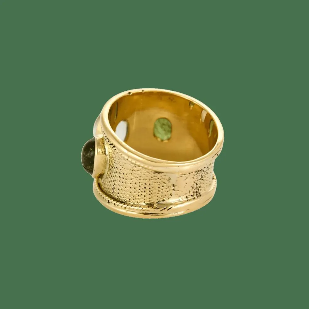 Bague jonc or et pierres de couleurs
