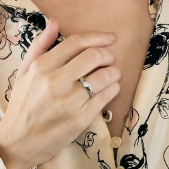 Bague jonc or gris diamant coeur
