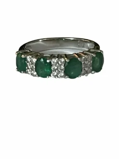 Bague Jonc Or Gris Emeraudes Diamants