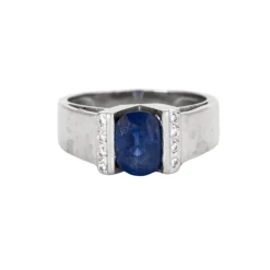 Bague jonc or gris saphir et diamants