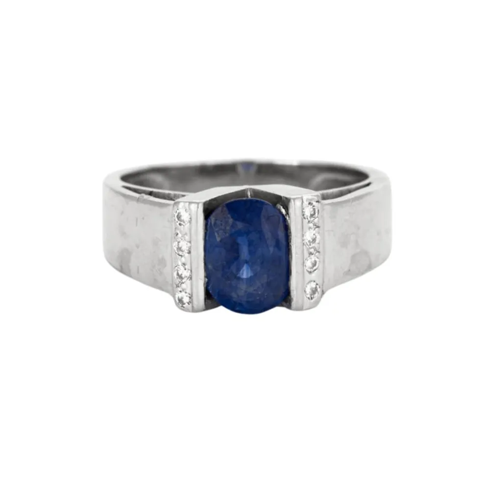 Bague jonc or gris saphir et diamants