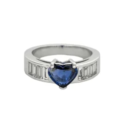 Bague jonc or gris, saphir et diamants