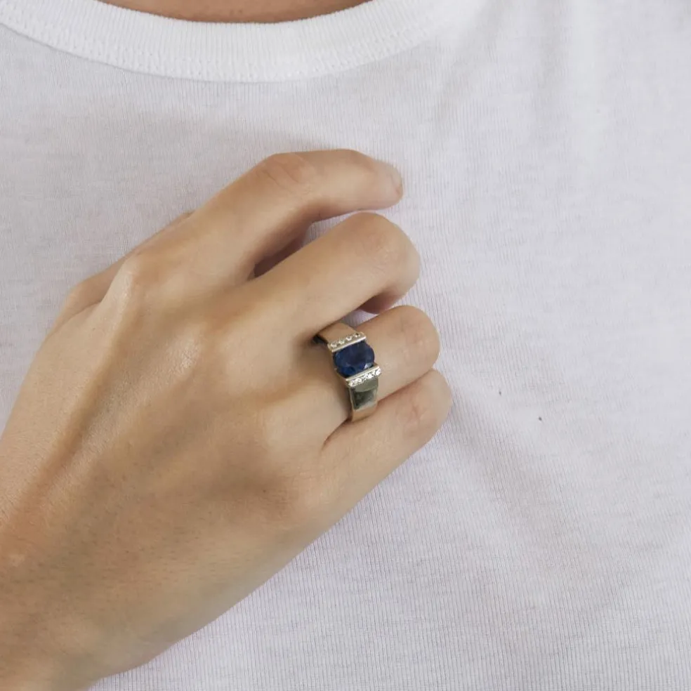 Bague jonc or gris saphir et diamants