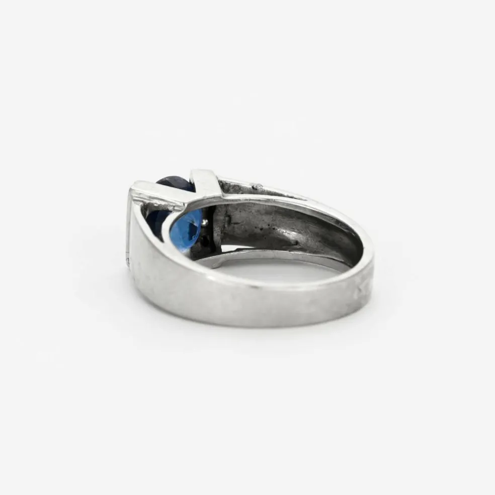 Bague jonc or gris saphir et diamants