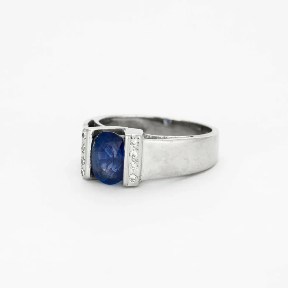 Bague jonc or gris saphir et diamants