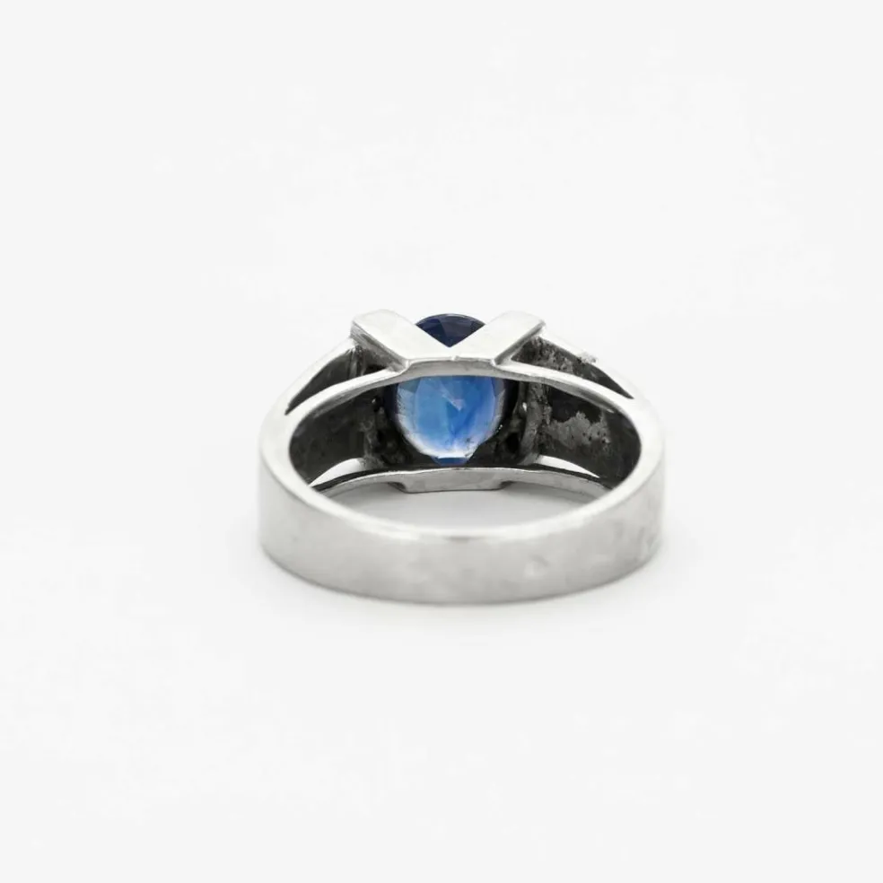 Bague jonc or gris saphir et diamants