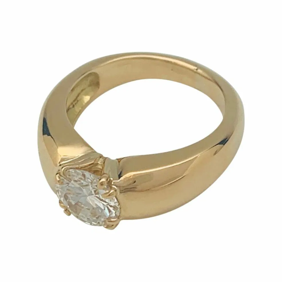 Bague jonc or jaune, diamant.