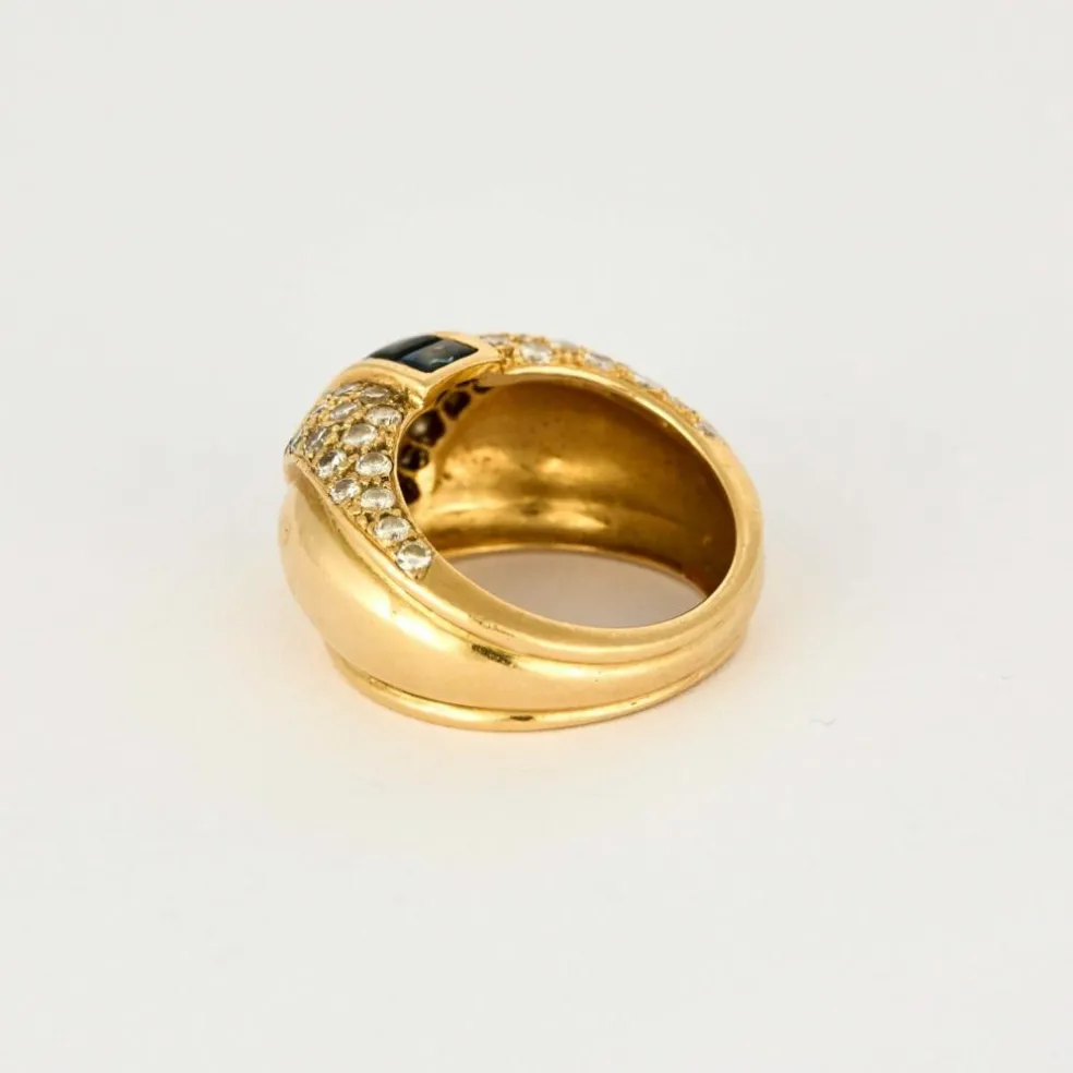 Bague Jonc, or jaune, diamants, émeraude, saphirs