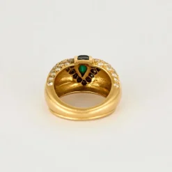 Bague Jonc, or jaune, diamants, émeraude, saphirs
